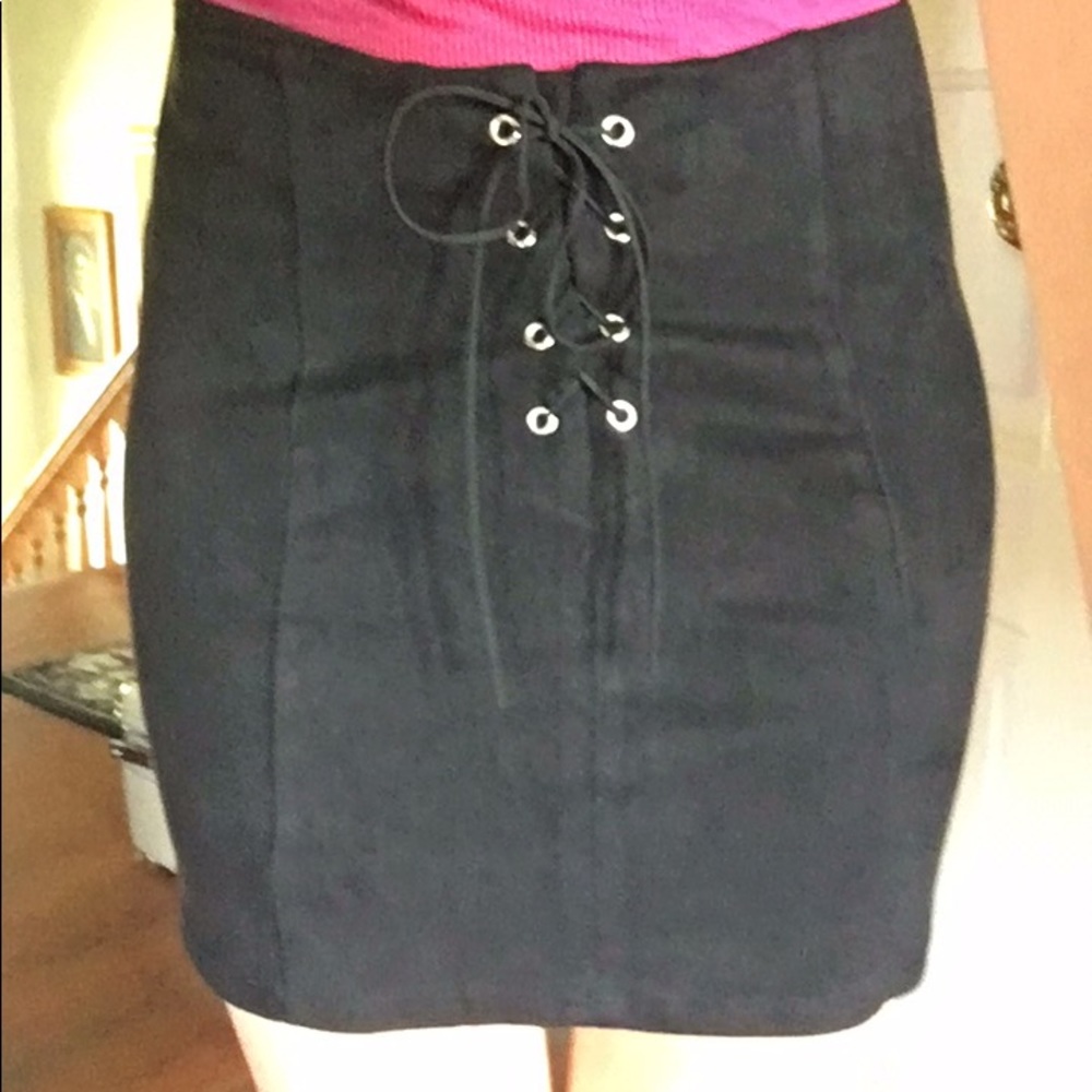 Faux suede black party skirt